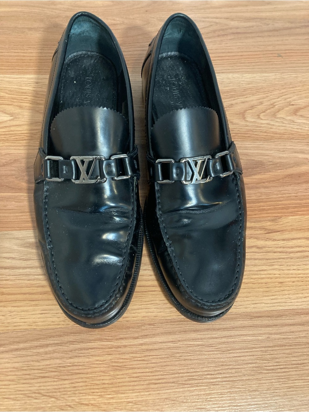 Louis Vuitton Black Leather LV Initials Slip-On Loafers